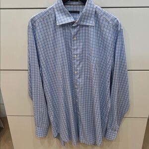 Peter Millar Light Blue & White Windowpane Dress Shirt